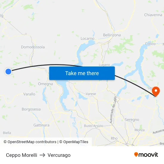 Ceppo Morelli to Vercurago map