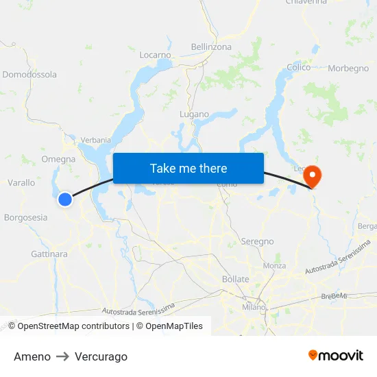 Ameno to Vercurago map