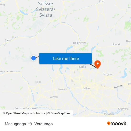 Macugnaga to Vercurago map