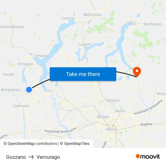 Gozzano to Vercurago map