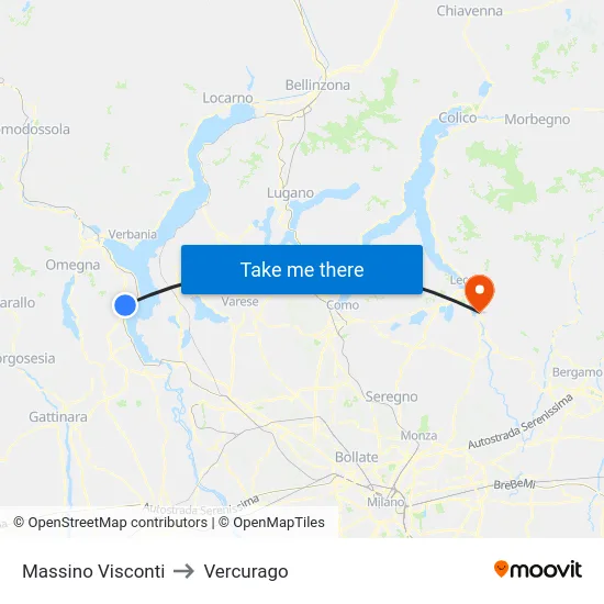 Massino Visconti to Vercurago map