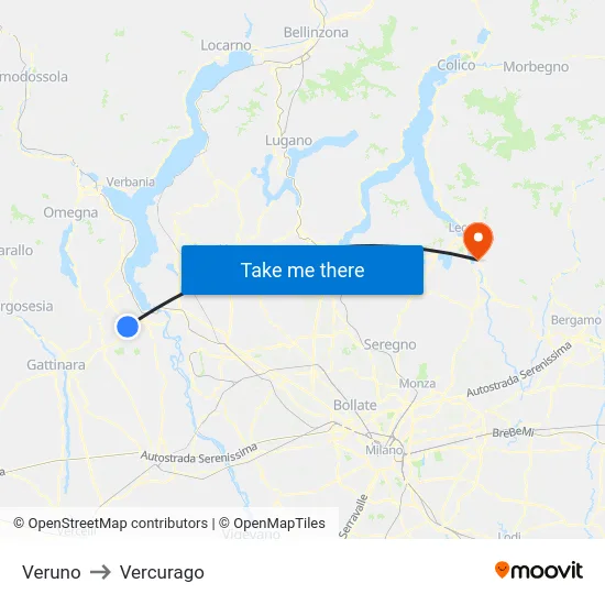 Veruno to Vercurago map