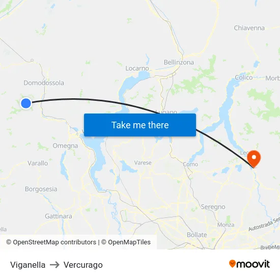 Viganella to Vercurago map