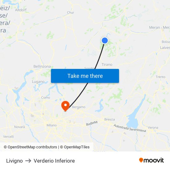 Livigno to Verderio Inferiore map
