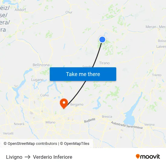 Livigno to Lower Verderio map