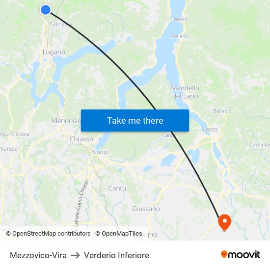 Mezzovico-Vira to Verderio Inferiore map