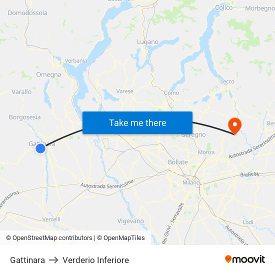Gattinara to Verderio Inferiore map