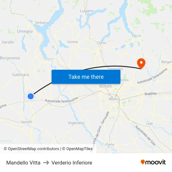 Mandello Vitta to Lower Verderio map