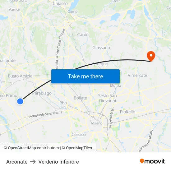 Arconate to Lower Verderio map