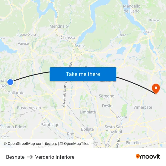 Besnate to Lower Verderio map