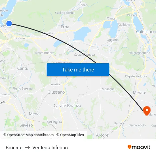 Brunate to Lower Verderio map