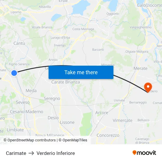Carimate to Lower Verderio map