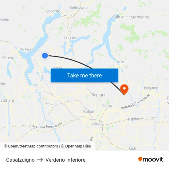 Casalzuigno to Verderio Inferiore map