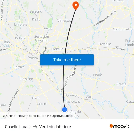 Caselle Lurani to Lower Verderio map