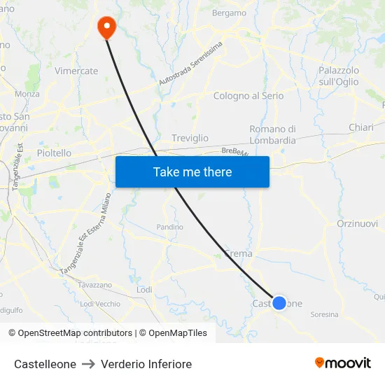 Castelleone to Lower Verderio map