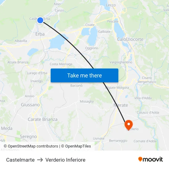 Castelmarte to Lower Verderio map