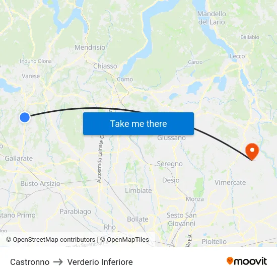 Castronno to Lower Verderio map