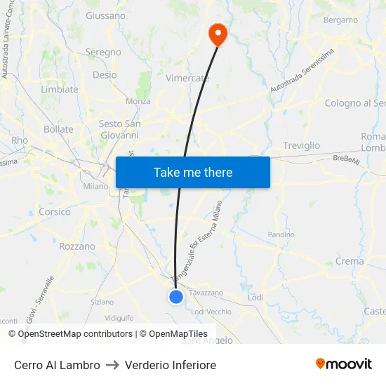 Cerro Al Lambro to Lower Verderio map