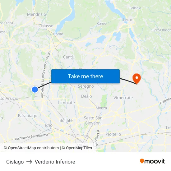 Cislago to Lower Verderio map