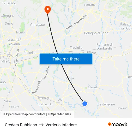 Credera Rubbiano to Lower Verderio map