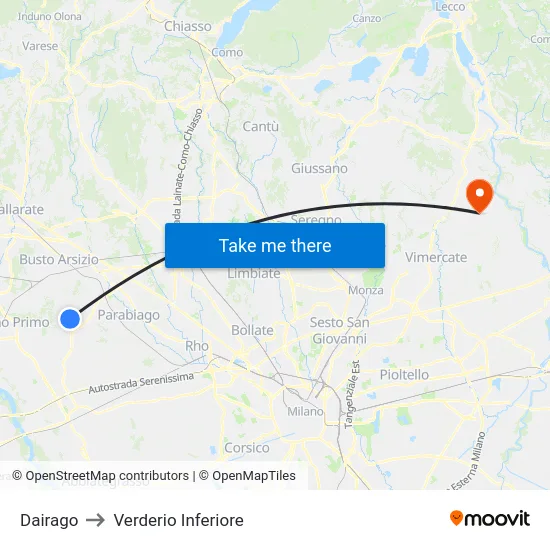 Dairago to Lower Verderio map