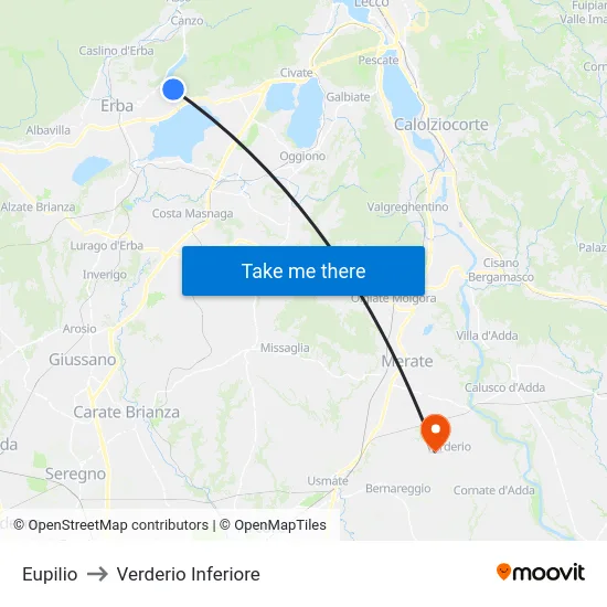 Eupilio to Lower Verderio map