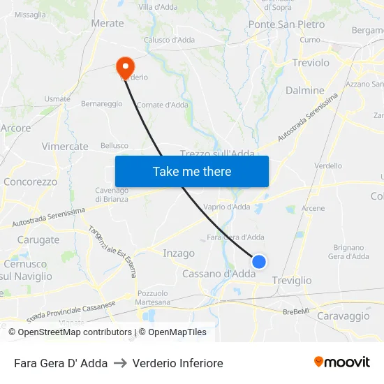 Fara Gera D' Adda to Lower Verderio map