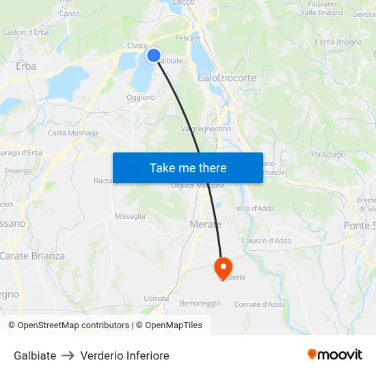 Galbiate to Lower Verderio map