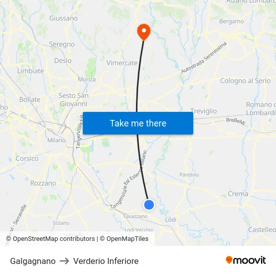 Galgagnano to Lower Verderio map