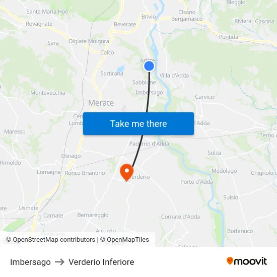 Imbersago to Lower Verderio map