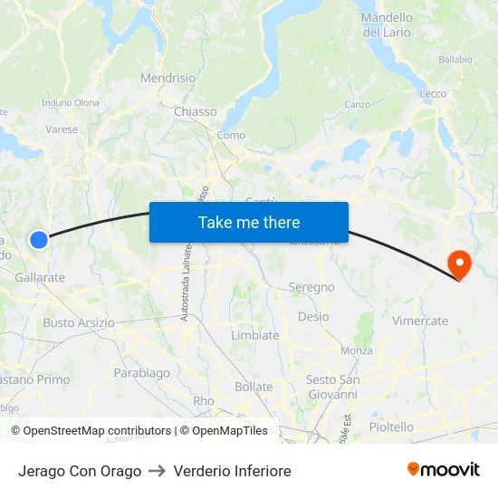 Jerago con Orago to Lower Verderio map
