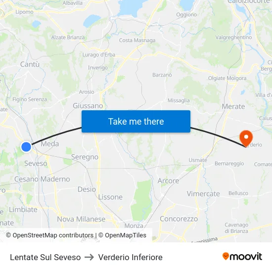 Lentate Sul Seveso to Lower Verderio map