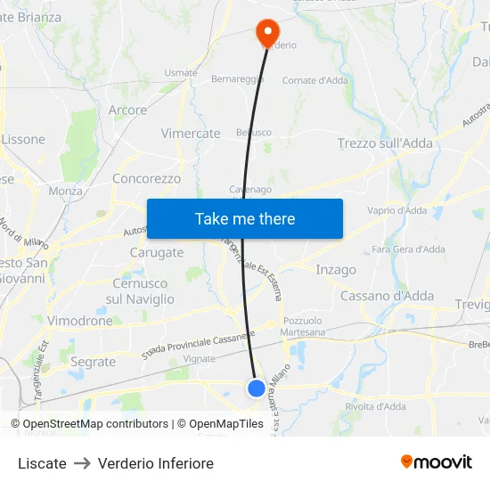 Liscate to Lower Verderio map