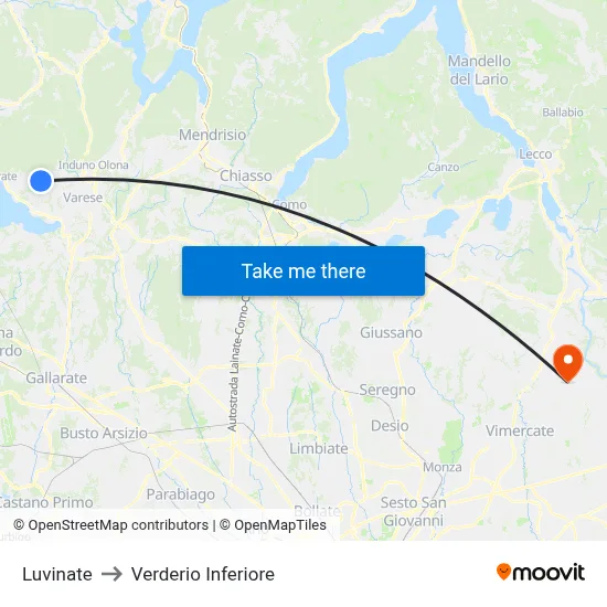 Luvinate to Lower Verderio map