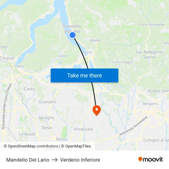 Mandello Del Lario to Lower Verderio map