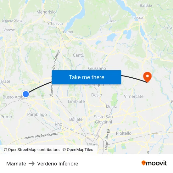 Marnate to Lower Verderio map