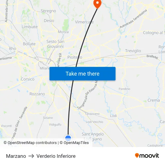 Marzano to Lower Verderio map