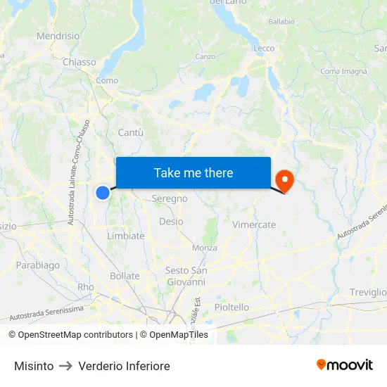 Misinto to Lower Verderio map