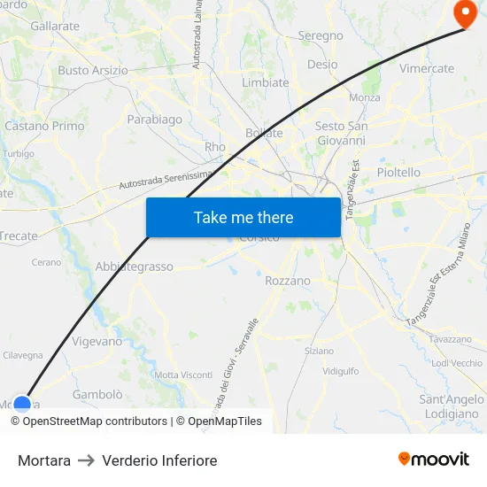 Mortara to Lower Verderio map