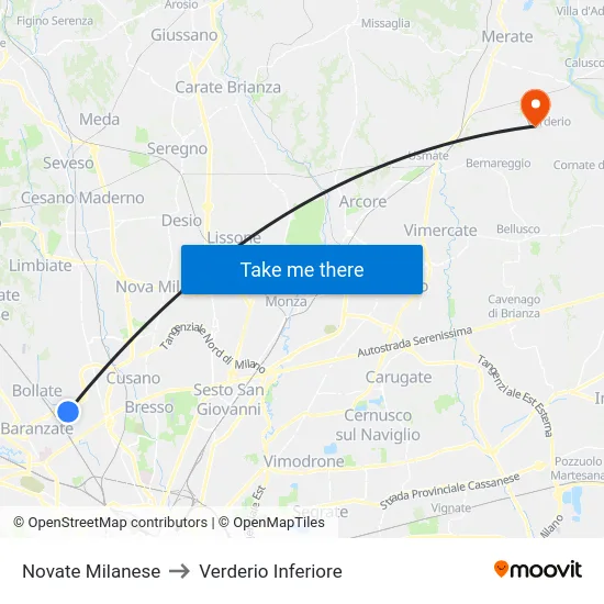 Novate Milanese to Verderio Inferiore map