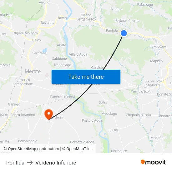 Pontida to Lower Verderio map