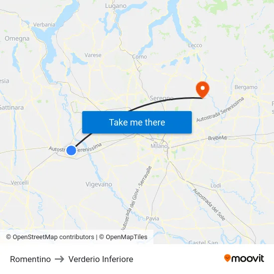 Romentino to Lower Verderio map