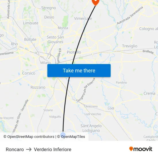 Roncaro to Lower Verderio map