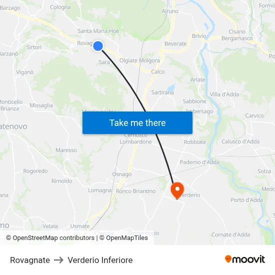 Rovagnate to Lower Verderio map