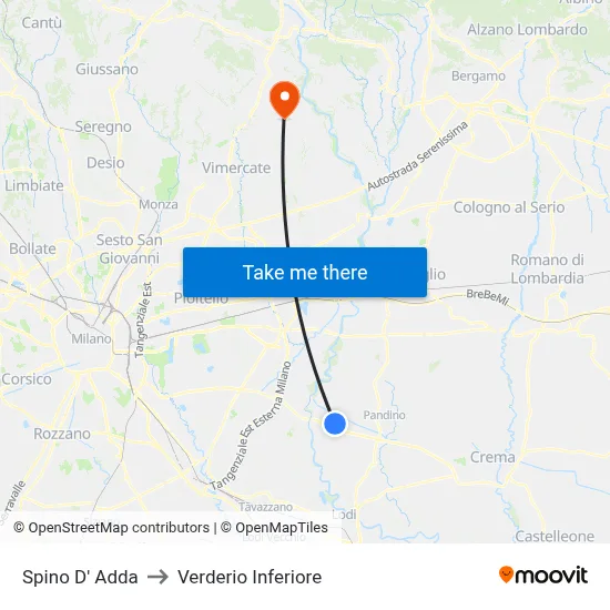 Spino D' Adda to Lower Verderio map
