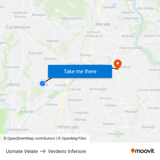 Usmate Velate to Lower Verderio map