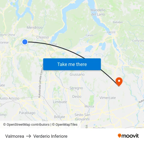 Valmorea to Lower Verderio map