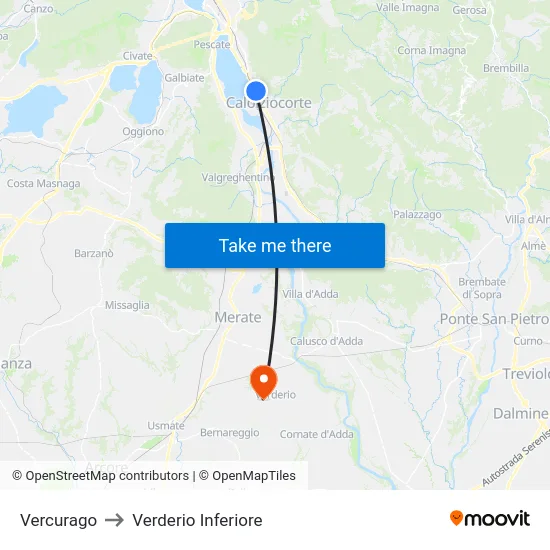 Vercurago to Lower Verderio map