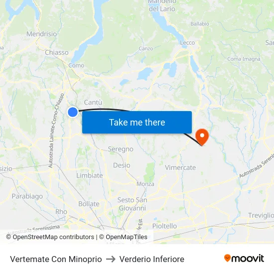 Vertemate Con Minoprio to Verderio Inferiore map