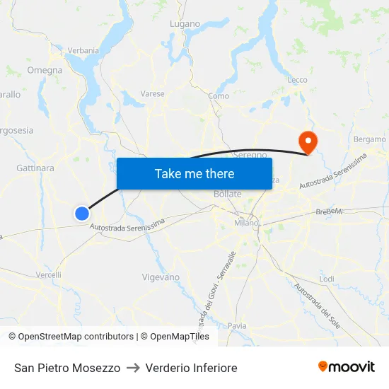 San Pietro Mosezzo to Verderio Inferiore map